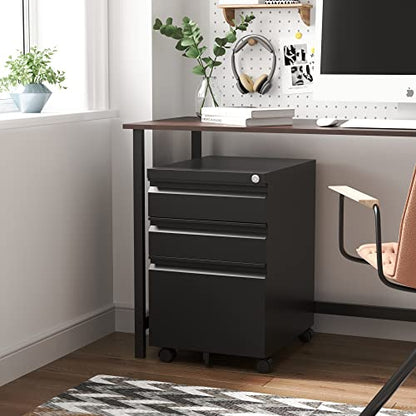 Letaya 3 Drawer Mobile File Cabinet with Lock,Under Desk Metal Filing Cabinets for Home Office Organizer Letters/Legal/A4(Fully Assembled Except - WoodArtSupply