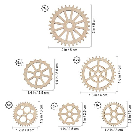 ABOOFAN Home Decoration Unfinished Wooden Cutouts Gear Wood 50Pcs Wooden Gear Wheels Decoration Wooden Slices Embellishments for DIY Crafts Art ABOOFAN