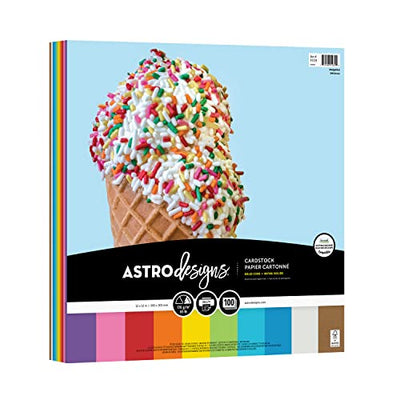 Astrodesigns Crafting Cardstock, 12" x 12", 65 lb/176 gsm, 10-Color Delightful Assortment, 100 Sheets (91039)