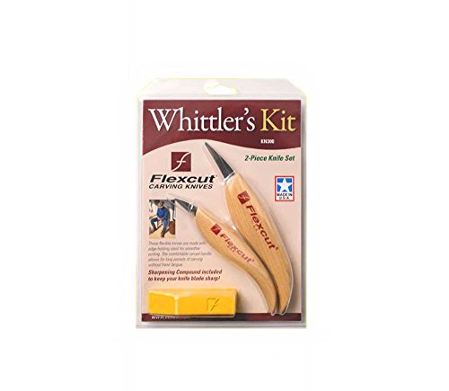 Flexcut Carving Tools, Whittler's Kit, High Carbon Steel Blade, Ergonomic Ash Handle, with Flexcut Gold Polishing Compound (KN300) - WoodArtSupply