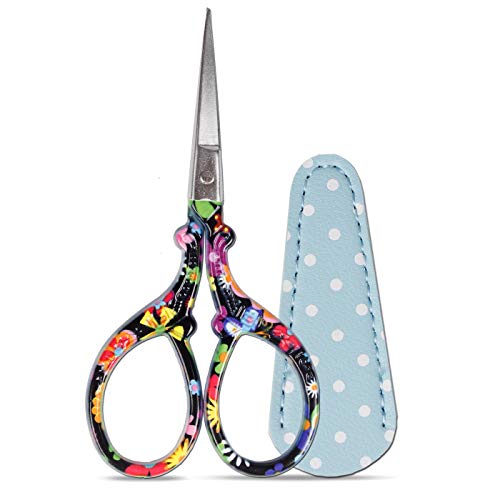 Hisuper Sewing scissors sharp Embroidery Crafting Threading Scissors with Leather Scissors Cover for Needlework Craft Art Work Manual Handicraft DIY - WoodArtSupply