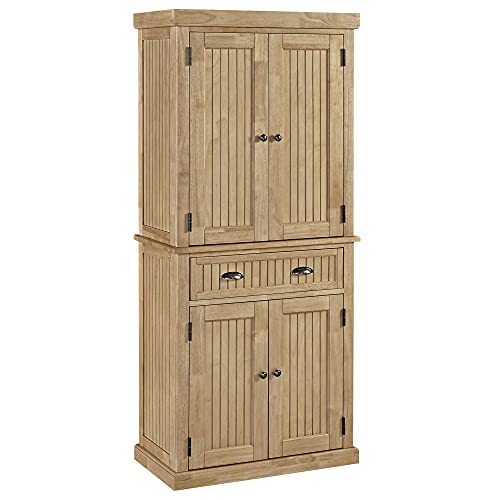 Homestyles Nantucket Storage Cabinet Kitchen Pantry with Drawers and Adjustable Shelves, 71.5 Inch Height, Natural Brown Maple Finish