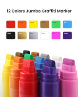 BIGTHUMB Jumbo Graffiti Poster Markers Set: 12 Colors Large15mm Wide Tip Permanent Ink Thick Acrylic Paint Pens for Rock Painting, Stone, Glass, BIGTHUMB