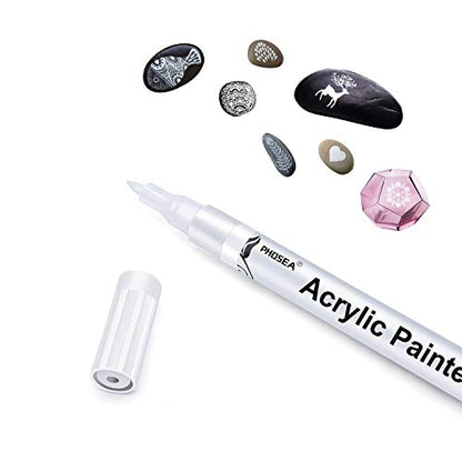 Paint Pens White Marker 6 Pack,0.7mm Acrylic White Permanent Marker,White Paint Pens for Rock Painting Stone Ceramic Glass Wood Plastic Glass Metal - WoodArtSupply