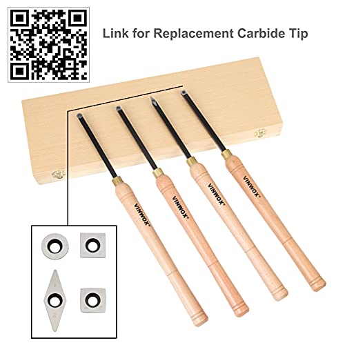 VINWOX 20" Full Size 4 PCS Carbide Wood Lathe Turning Tool Set, Carbide Wood Lathe Chisel Set, Carbide Lathe Turning Tool, Carbide Turning Tool VINWOX