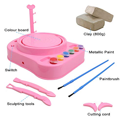 IAMGlobal Pottery Wheel, Pottery Studio, Craft Kit, Artist Studio, Ceramic Machine with Clay, Educational Toy for Kids Beginners (Pink) - WoodArtSupply