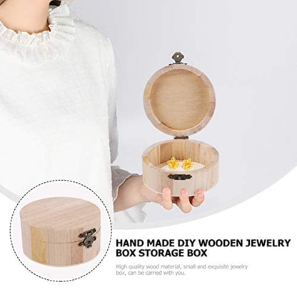 Earring Organizer 2PCS Unfinished Wooden Ring Box DIY Jewelry Organizer Wood Box with Hinged Lid Front Clasp Small Trinket Box Container for Home
