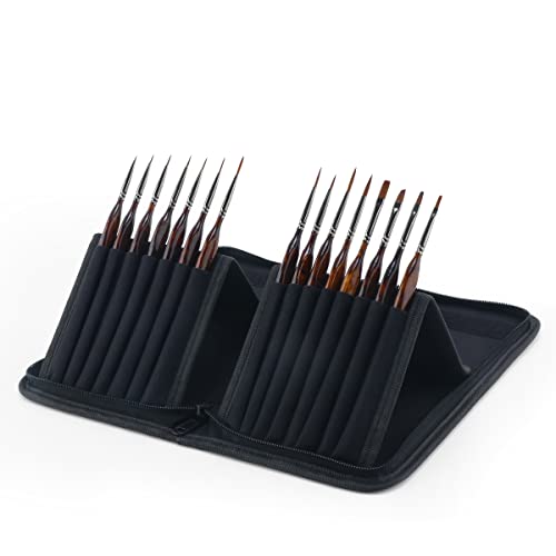 Transon Artist Detail Paint Brushes with Case 15pces for Model Miniature Painting, Nylon, Dark Brown - WoodArtSupply