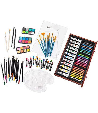 Art Supplies, Deluxe Wooden Art Set Crafts Drawing Painting Kit with 12 Watercolor Paints, 12 Brushes, 2 Sketch Pads, 2 Canvas Boards, Palette,