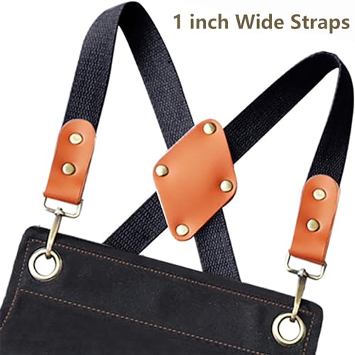 AFUN Work Aprons for Men with Large Pockets, Cotton Canvas Cross Back Heavy Duty Adjustable Tool Apron, Size M to XXL (Black) AFUN