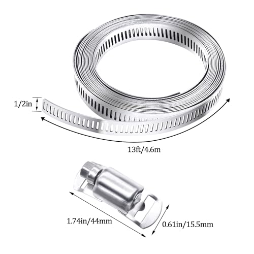 maierke 304 Stainless Steel Hose Clamp Assortment Kit,DIY 13FT Metal Strap + 8 Stronger Fasteners,Adjustable Large Worm Gear Hose Clamps Screw Clamps maierke