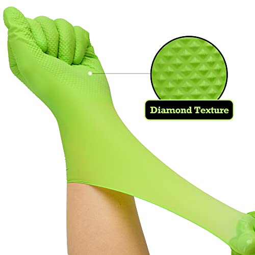 TITANflex Thor Grip Heavy Duty Green Industrial Nitrile Gloves, 8-mil, Medium, Box of 100, Latex Free, Raised Diamond Texture Grip, Powder Free, Food TITANflex