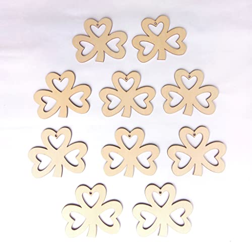 3 Pieces St. Patrick's Day Blank Wooden Ornament, Unfinished Hanging Shamrock Wooden Pendant, Clover Shaped Wood Embellishments with Twines for Irish Attria