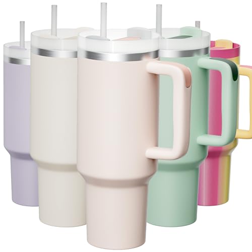 KISSKIND 40 oz tumbler with handle Travel Mug Straw Covers Cup with Lid Insulated Quencher Stainless Steel Water Iced Tea Coffee Gift ROSE… KISSKIND