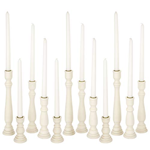 Koyal Wholesale Unfinished Wood Taper Candlestick Holders, 12 Pack Bulk Set, 4 Assorted Sizes, 11, 9, 6.75 and 4-Inches Koyal Wholesale
