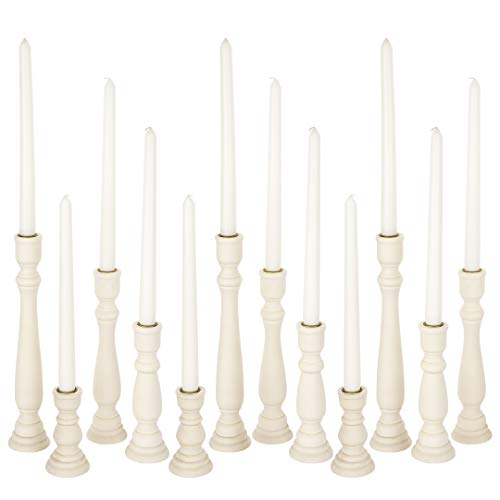 Koyal Wholesale Unfinished Wood Taper Candlestick Holders, 12 Pack Bulk Set, 4 Assorted Sizes, 11, 9, 6.75 and 4-Inches - WoodArtSupply