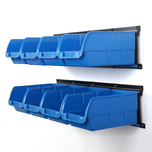 Wallmaster 8-Bin Storage Bins Garage Rack System 2-Tier Orange Tool Organizers Cube Baskets Wall Mount Organizations (Blue)