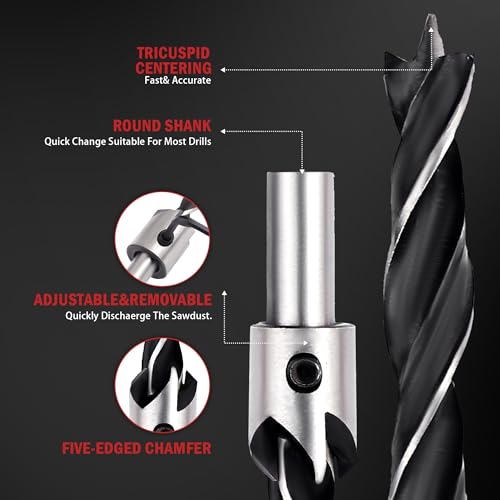 AIMLENTOOL Countersink Drill Bits Set, 7-Pack High Carbon Steel Countersink Drill Bits for Wood, Woodworking Carpentry Reamer with 1 Free Hex Key - WoodArtSupply