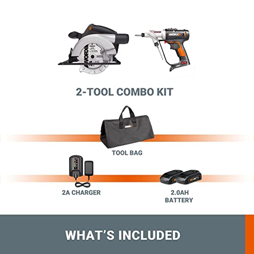 WORX 20V Cordless Switchdriver+Circular Saw WX957L 2-in-1 Drill & Driver and electric saw, Power Tool Combo Kit 2 * 2.0Ah Batteries & Charger - WoodArtSupply