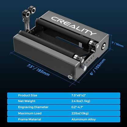 Laser Rotary Roller, Creality 360° Laser Engraver Y-axis Rotary Module for Engraving Curved Surface Objects, Diameter 5mm to 120mm Cylindrical &