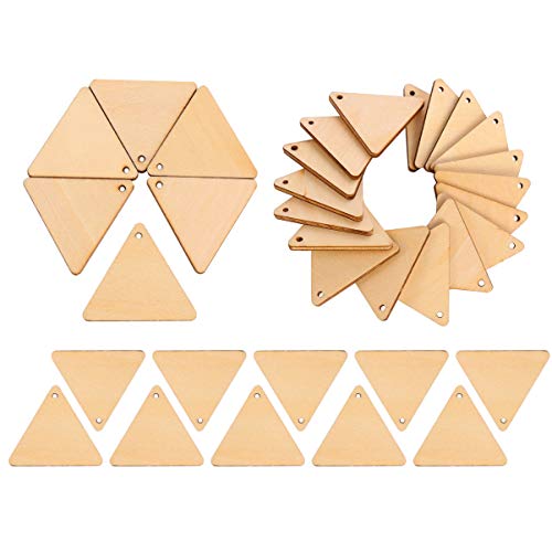 EXCEART 100pcs Wooden Cutouts for Crafts Triangle Wood Cutout Unfinished Painting Wooden Pieces Slices with Hole Pendant Ornaments 40mm