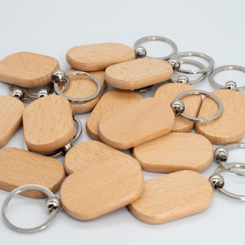 TFoRibbon Blank Wooden Key Tag Key Chain Rectangle Wood Engraving Blanks 20 Pack TFoRibbon