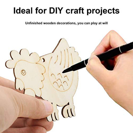 40pcs Wood Chicken Cutouts, Easter Wood Unfinished Wooden Slices DIY Crafts Hen Wood Hanging Gift Tags with Jute Rope for Easter Spring Home Decor HERCHR
