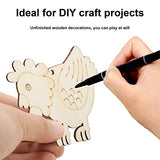 20 Set 3.1×3.1in Wooden Easter Christmas Ornaments with Hemp Ropes, Unfinished Wooden Hens Chicken Hanging Ornament DIY Crafts for Hand-Painted, Tissting