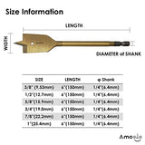 amoolo Spade Drill Bit Set - 6 Pcs Titanium Coating, Carbon Steel Paddle Flat Bit with Quick Change Shank for Hole Cutter Woodworking amoolo