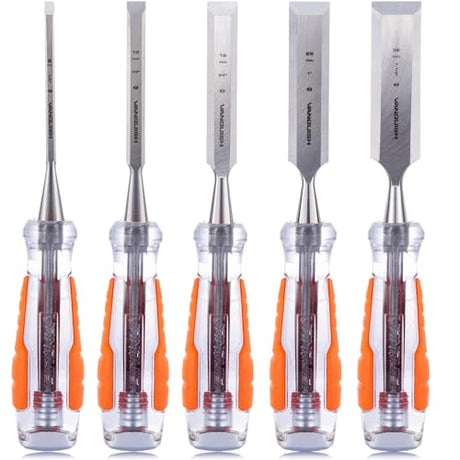 VANQUISH 5 Piece High-Impact Wood Chisel Set Mortise Chisel with Storage Bag for Woodworking Carving (4609) Vanquish
