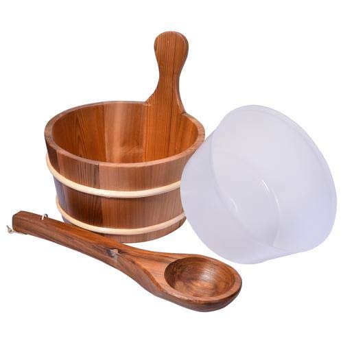 Astarama Sauna Bucket and Ladle, Handmade Cedar Wooden Hot Tub Barrel Sauna Natural Sauna Spa Accessory Bath Accessories Supplies Astarama