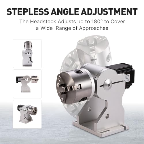 Cloudray 3-Jaw,Chuck Rotary Attachment,Axle Height 5inch Nema 23 Stepper Motor,Reducing ratio 1 for Fiber Marking Machine Engraving Machine (RA-A D80 - WoodArtSupply