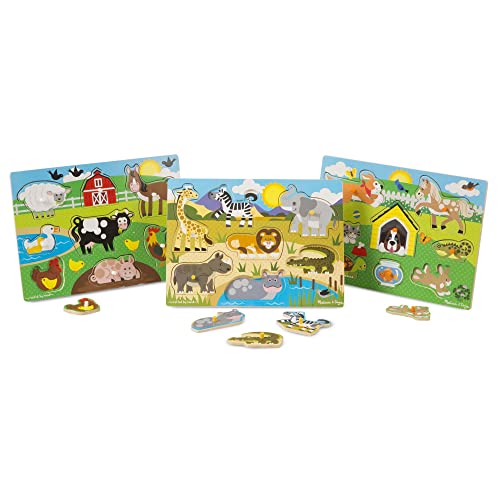 Melissa & Doug World of Animals Wooden Peg Puzzles Set - Pets, Farm, and Safari Melissa & Doug