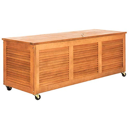 Safavieh PAT7038A Outdoor Collection Elina Teak 47.2" Cushion Deck Box, Natural - WoodArtSupply