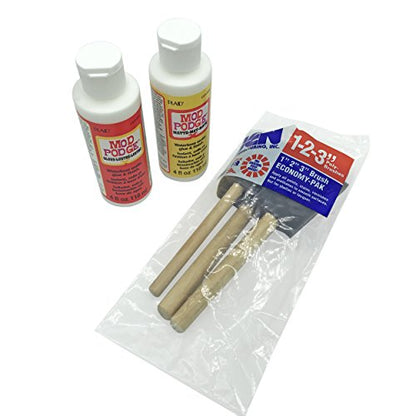 Mod Podge Gloss and Matte Starter Bundle Kit w/Poly Foam Brushes to Paint - Glue Waterbase Sealer/Bonding, Protect DIY Arts and Craft Projects,
