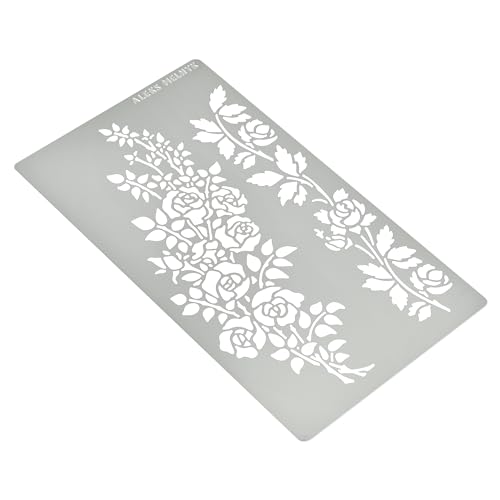Aleks Melnyk No.269 Metal Stencil, Rose Flower Branch, Rose Vine, Swirls, Leaf Blossom, Small Stencil, 1 PC, Template for Wood Burning, Engraving, Aleks Melnyk