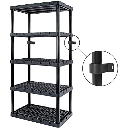 Gracious Living 5 Shelf Knect-A-Shelf Ventilated Extra Heavy Duty Storage Unit Organizer System for Home, Garage, Basement, and Laundry, Black Gracious Living