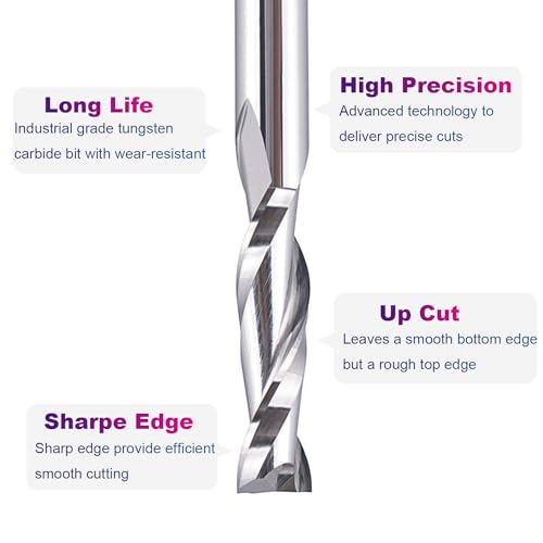 SpeTool 5Pcs Spiral Router Bits UpCut 1/4 inch Cutting Diameter 1/4 inch Shank Router Bit Set HRC55 Solid Carbide CNC End Mill for Woodworking SpeTool