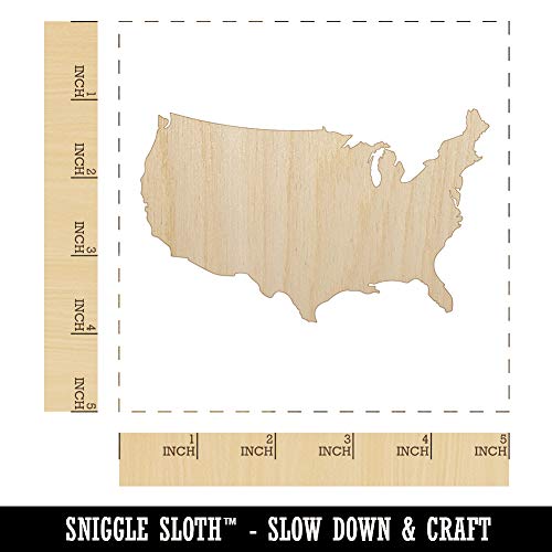 USA United States of America Solid Unfinished Wood Shape Piece Cutout for DIY Craft Projects - 1/4 Inch Thick - 4.70 Inch Size