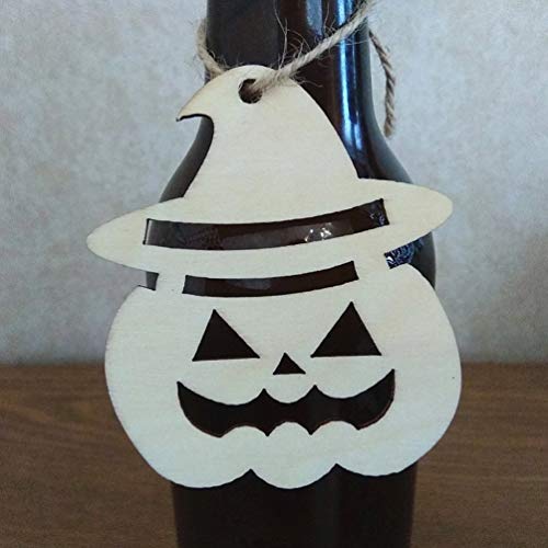 LIOOBO Pack of 10 Wooden Tags Pumpkin Face Shape Wedding Party Easter Halloween Hanger Gift Tags Ornament
