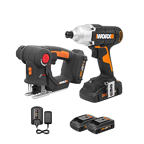 WORX 20V Cordless Power Tool Combo Kit WX914L AXIS Precision Cutting Jigsaw & 1/4 Inch Impact Driver, 2in1 Reciprocating Saw & Drill Driver, - WoodArtSupply