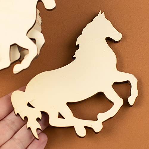 Pack of 12 Unfinished Wood Horse Cutouts - Wooden Western Rodeo Cowboy Cowgirl Galloping Mustang Horse Shapes for Team Mascot Favors, Crafts, and DIY Factory Direct Craft