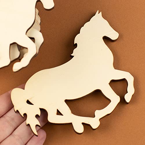 Pack of 12 Unfinished Wood Horse Cutouts - Wooden Western Rodeo Cowboy Cowgirl Galloping Mustang Horse Shapes for Team Mascot Favors, Crafts, and DIY