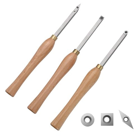 VEVOR Wood Lathe Chisel Set, 3 PCS Woodworking Turning Tools, Includes Square, Round, Diamond Carbide Blades, 7.87" Comfortable Grip Handles, Wood VEVOR