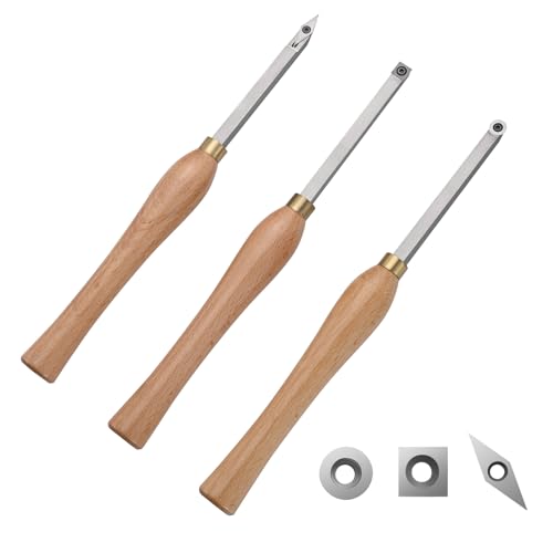 VEVOR Wood Lathe Chisel Set, 3 PCS Woodworking Turning Tools, Includes Square, Round, Diamond Carbide Blades, 7.87" Comfortable Grip Handles, Wood - WoodArtSupply