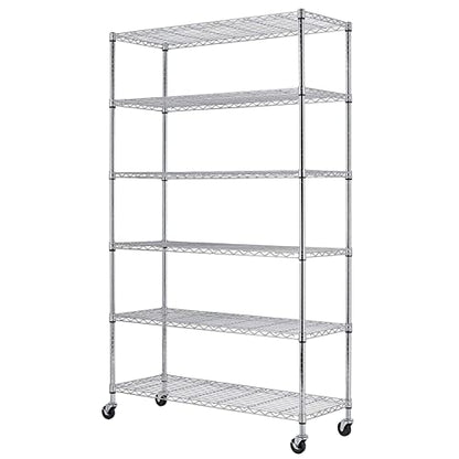 FDW 18x48x82 inch Wire Shelving Unit with Wheels Steel 6 Tier Heavy Duty Layer Rack Storage Metal Shelf Garage Organizer Wire Rack Shelving - WoodArtSupply