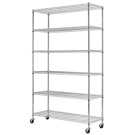 FDW 18x48x82 inch Wire Shelving Unit with Wheels Steel 6 Tier Heavy Duty Layer Rack Storage Metal Shelf Garage Organizer Wire Rack Shelving FDW
