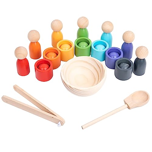 Montessori Balls in Cups Wooden Peg Dolls in Cups, Toddler Color Sorting Toys and Matching Game, Preschool Learning Activities Educational Fine Motor - WoodArtSupply