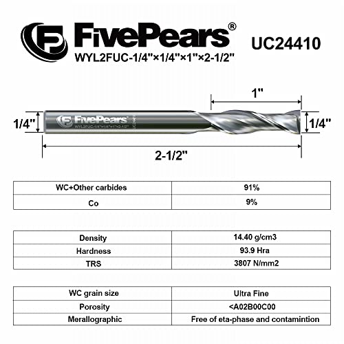 FivePears Up Cut Spiral Router Bit for CNC, 1/4 inch Cutting Diameter and 1 inch Cutting Length 1/4 inch Shank Carbide End Mill Router Bit for Wood - WoodArtSupply