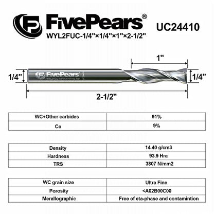 FivePears Up Cut Spiral Router Bit for CNC, 1/4 inch Cutting Diameter and 1 inch Cutting Length 1/4 inch Shank Carbide End Mill Router Bit for Wood - WoodArtSupply